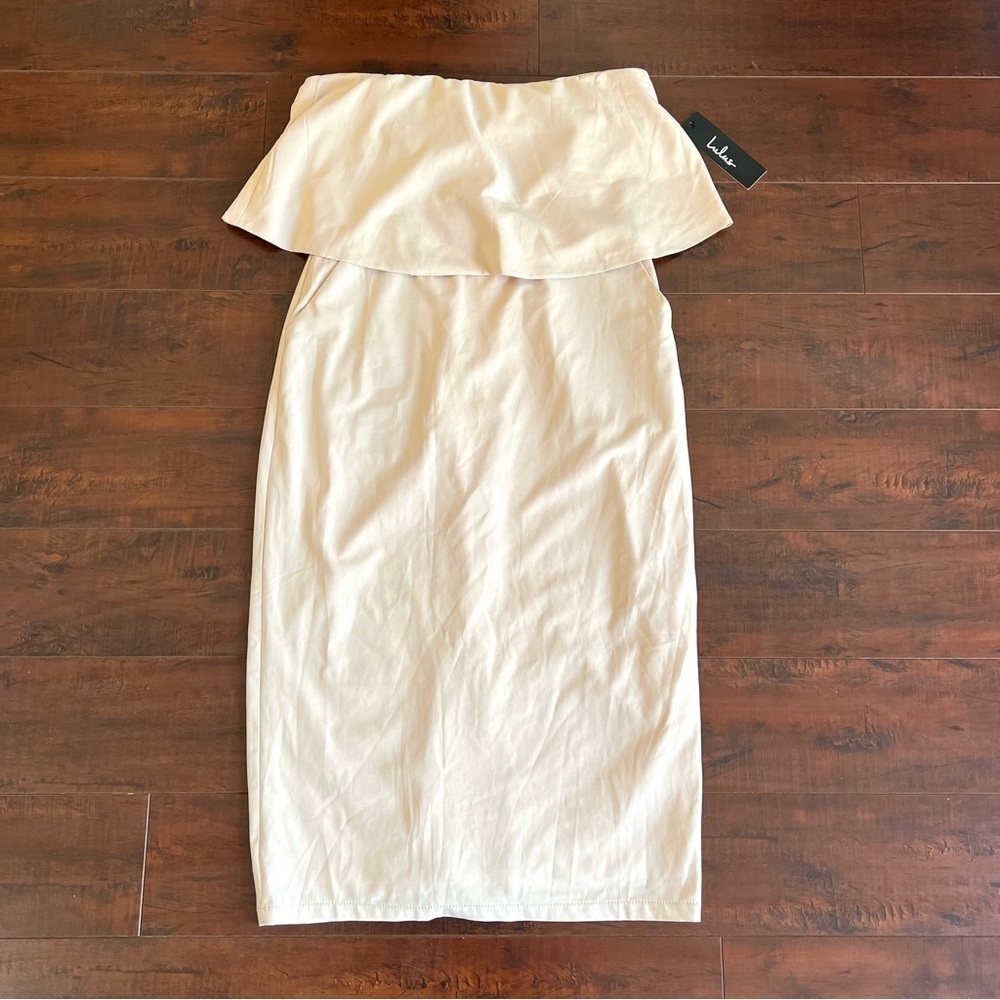 LULU’S Lots Of Love Ivory Strapless Midi Dress Size Small - Picture 4 of 14